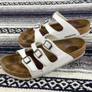 Birkenstock Womens White Florida Birko-Flor Sandals Buckles Size 39/8 Leather